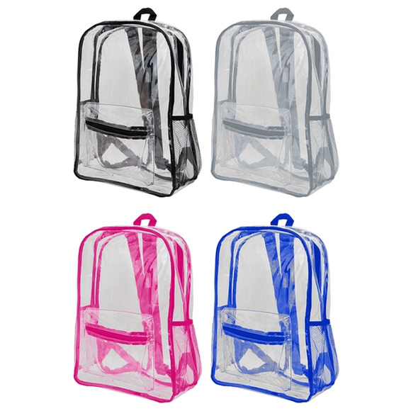 Extra Large Pink Color Outlined Clear Stadium PVC Backpack - Picture 4 of 5